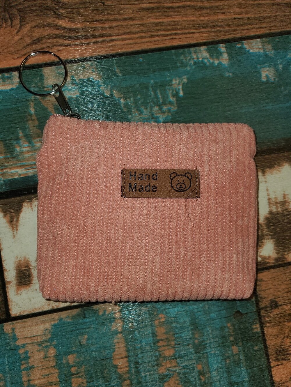 7/$10 Light Pinkish Peach Corduroy Keychain Pouch, NEW